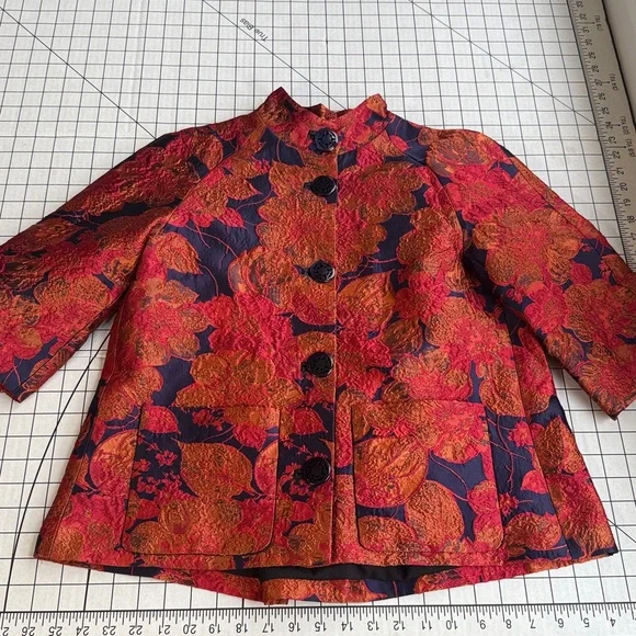 1960s Style Brocade Swing Jacket “Jackie O” Evening Coat • Mandarin Collar - Picture 5 of 15